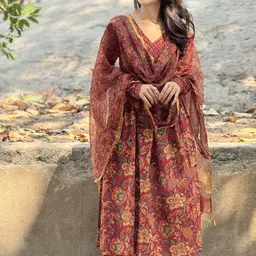 SRILICA Floral Printed V-Neck Anarkali Kurta With Trousers & Dupatta-37