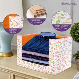 PrettyKrafts non,woven Foldable, Wardrobe organizer, Clothes Storage, Stackable & Foldable Saree Stacker Multi Leaves Print F1606Multi1 image 4