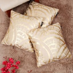 Myntra Elegant Homes Cream & Gold-Toned 3 Pieces Printed Velvet Square Cushion Covers-image-90