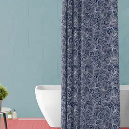 ArtzFolio Navy Blue & White Printed Waterproof Shower Curtain-image-99