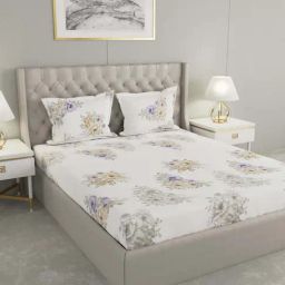 Raymond Home Vision White & Brown 144 TC Cotton King Bedsheet with 2 Pillow Covers-image-71