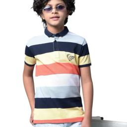 Crimsoune Club Boys Multi Color Slim Fit Striped T-Shirt-37