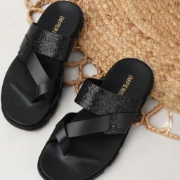 Imperio by Regal Men's Black Cross Strap Sandals-picture-11