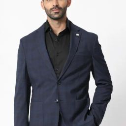 Rare Rabbit Navy Tailored Fit Checks Formal Suit-image-31