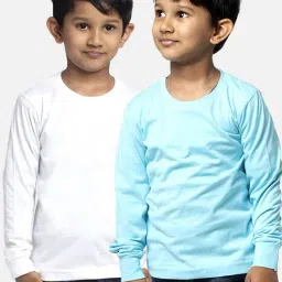 Friskers Kids White & Sky Blue Cotton Full Sleeves T-Shirt (Pack of 2)-picture-11