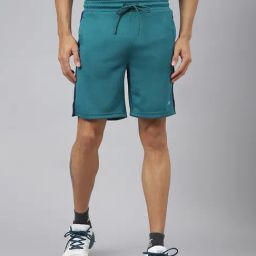 ALCIS Teal Green Printed Soft-Touch Slim Fit Athleisure Shorts-57