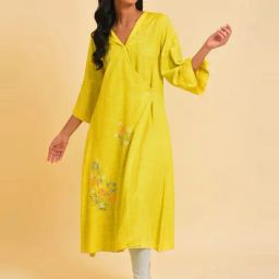 W Yellow Embroidered A Line Kurta-image-96