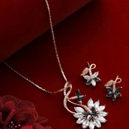 Aatmana Black American Diamond Rose Gold Pendant & Earring Set-38