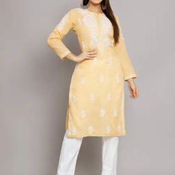 PARAMOUNT CHIKAN Beige Cotton Chikankari Straight Kurta-image-56