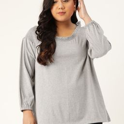 Rute Plus Size Grey Melange Smocked Pure Cotton Top-picture-10