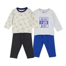 MINIKLUB Boys Grey & Blue Graphic Print Full Sleeves T-Shirt with Pants (Pack Of 2)-image-45