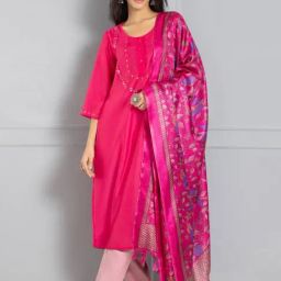 SHAYE Pink Printed Dupatta-image-15