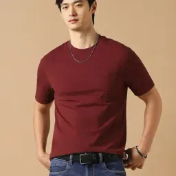 Peter England Maroon Cotton Regular Fit T-Shirt-picture-30