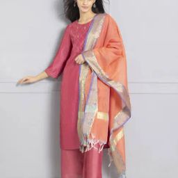 SHAYE Peach Chanderi Printed Dupatta-picture-14