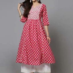 Stylum Pink Cotton Printed A Line Kurta-picture-8