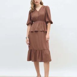Styli Brown A-Line Dress-image-62