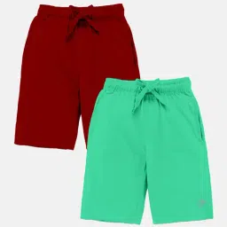 Kiddopanti Kids Red & Green Solid Shorts (Pack Of 2)-image-24