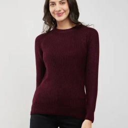 Fablestreet Burgundy Acrylic Regular Fit Sweater-17
