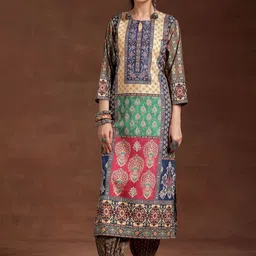 Libas Ethnic Motifs Printed Keyhole Neck Crepe Straight Kurta-50