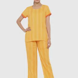 Jaipur Kurti Yellow Striped Top Pyjama Set-picture-46
