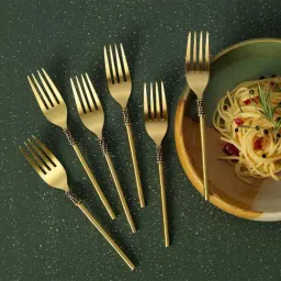 ellementry Masai Golden Brass Table Forks - Set of 6-0