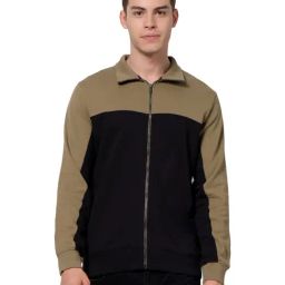 Celio* Black & Olive Cotton Regular Fit Color Block Jacket-image-38