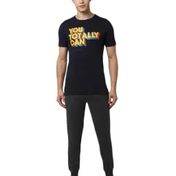 Peter England Navy Cotton Regular Fit Printed T-Shirt & Joggers Set-image-18