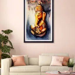 999store Yellow & Grey Lord Ganesha Printed Canvas Painting-picture-27