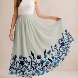 Moomaya Off White & Blue Regular Fit Floral Skirt-picture-41