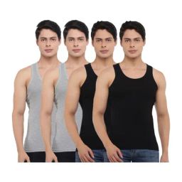 Dollar Bigboss Grey & Black Cotton Regular Fit Derby Vests (Pack Of 4)-image-59