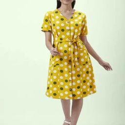 People by Pantaloons Yellow Polka Dots A-Line Dress-picture-1