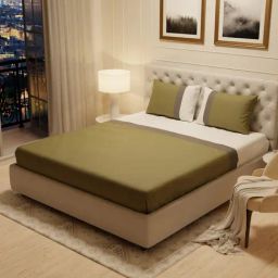 Stoa Paris Urbain Olive Green 300 TC Polyester King Bedsheet with 2 Pillow Covers-image-1