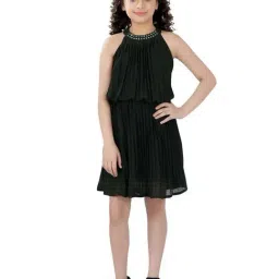 poplins Kids Green Cotton Regular Fit Dress-image-105