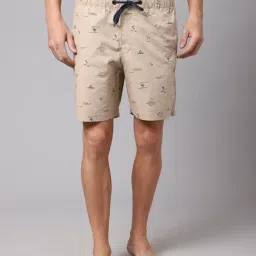 Cantabil Beige Cotton Regular Fit Printed Bermuda Shorts-picture-6