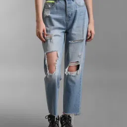 KZ07 by Kazo Blue Distressed Regular Fit High Rise Jeans-picture-17