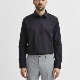 SELECTED HOMME Black Cotton Slim Fit Shirt-image-88