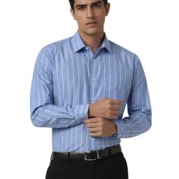 Van Heusen Blue Cotton Regular Fit Striped Shirt-image-49