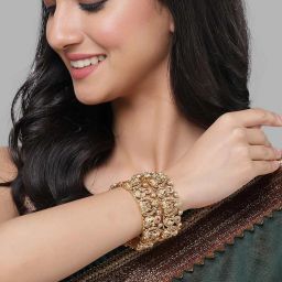 Karatcart Gold-Plated Laxmi Mata and Peacock Design Bangles for Women - Set of 2 image 3