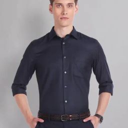 AD by Arvind Dark Blue Regular Fit Textured Shirt-image-99