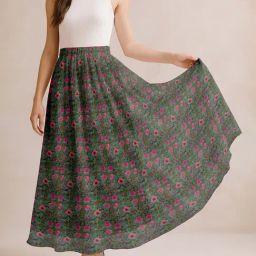 Moomaya Teal & Pink Regular Fit Floral Skirt-picture-40