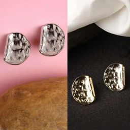 NVR Gold & Silver Brass-Plated Artificial Stones Studded Stud Earrings for Women - Set of 2-image-29