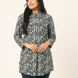 Odette Blue Cotton Floral Print Straight Kurti-image-39