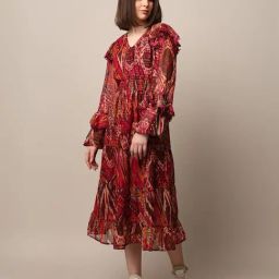Only Maroon Printed Midi Dress-image-57