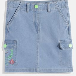 Allen Solly Junior Girls Embroidered Pockets Denim Cargo Style Skirt-image-10