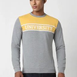 Peter England Grey & Yellow Slim Fit Colour Block Sweatshirt-picture-44