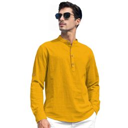 EdinWolf Band Collar Roll-Up Sleeves Pure Cotton Slim Fit Straight Short Kurta-image-59