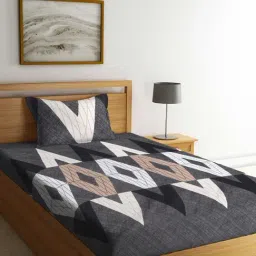 Klotthe Printed Grey 300 TC Cotton Blend Single Bed Sheet with Pillow Cover-image-80