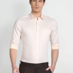 Arrow Yellow Cotton Regular Fit Self Pattern Shirt-picture-33