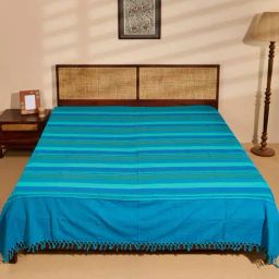 Fabindia Standalone Turquoise Cotton Woven Double Bed Cover-image-99