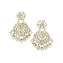 Oomph Kundan & Pearls Jadau White Chandbali Earrings image 3